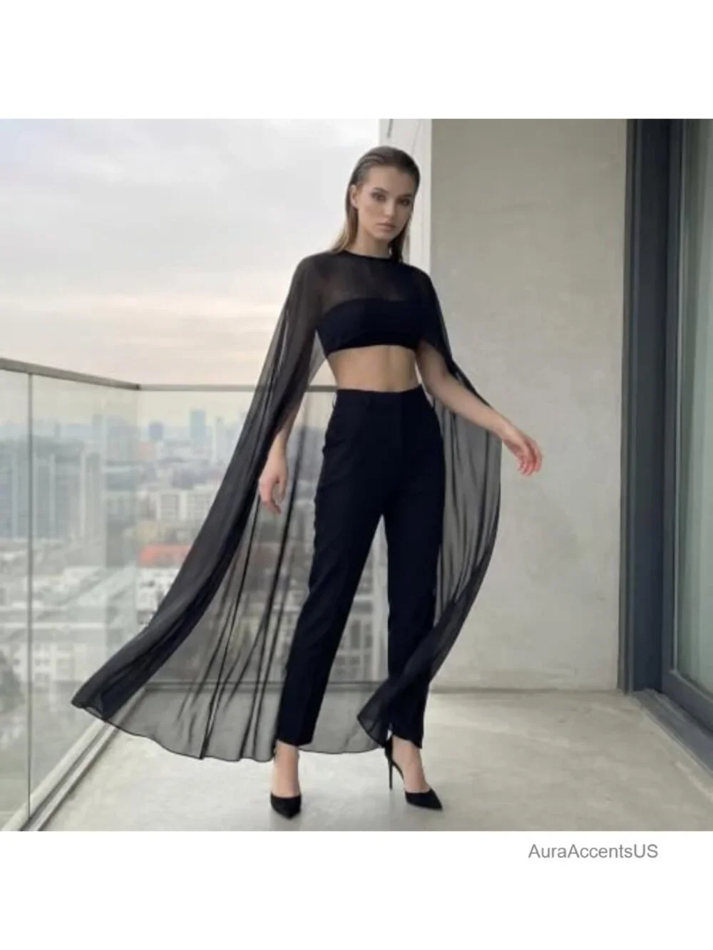 Sheer Chiffon Cape Shawl for Evening Dresses, Wedding Guest Capelet Formal